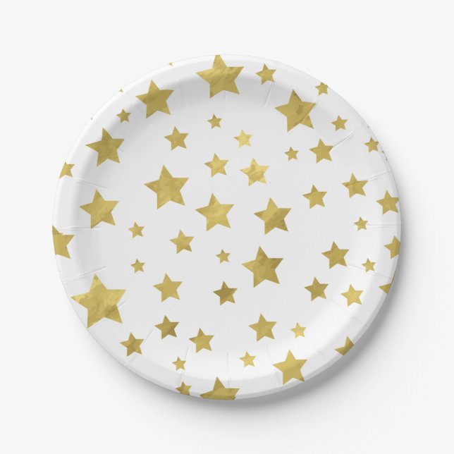 Shimmery Goldstars Golden Star Pattern Paper Plate (Front)