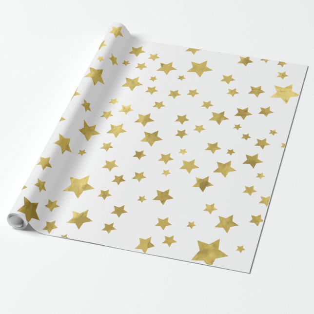 Shimmery Goldstars Golden Star Pattern Wrapping Paper (Unrolled)