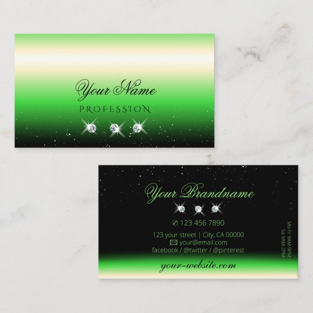 Shimmery Grass Green Black Gradient Sparkle Jewels Business Card (Front/Back)