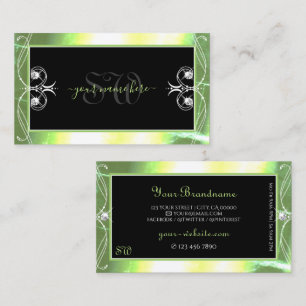 Shimmery Green Black Sparkling Diamonds Monogram Business Card