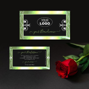 Shimmery Green Black Sparkling Diamonds with Logo Business Card