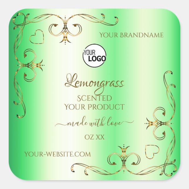 Shimmery Green Gold Ornate Product Label with Logo (Front)