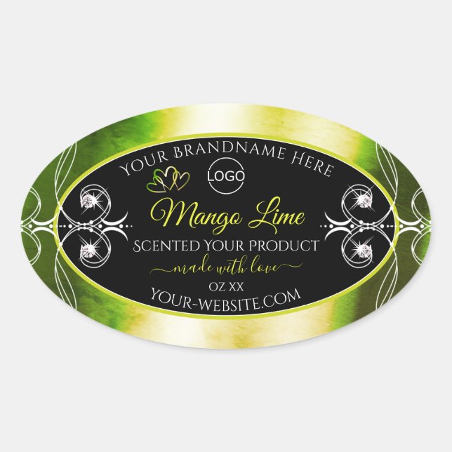 Shimmery Green Product Labels Logo Jewels Black (Front)