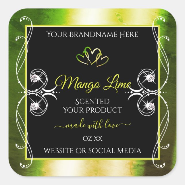 Shimmery Green Yellow Product Labels Jewels Black (Front)