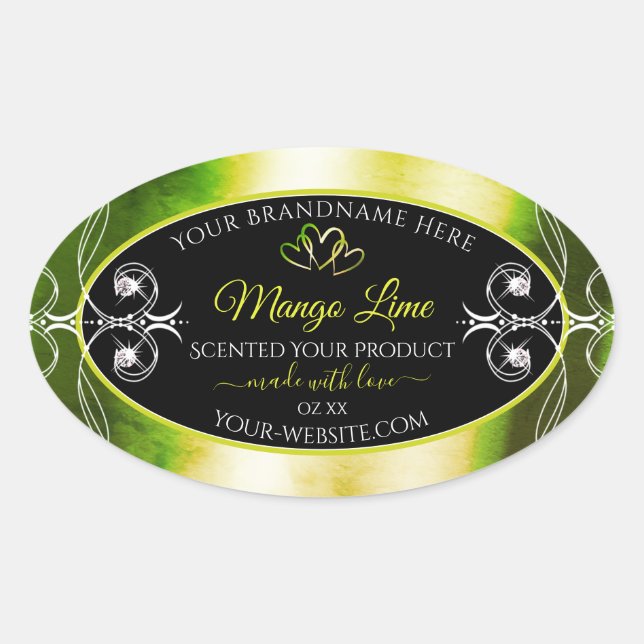 Shimmery Green Yellow Product Labels Jewels Black (Front)