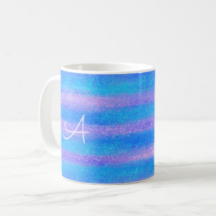 Shimmery Iridescent Stripes Turquoise Pink Coffee Mug