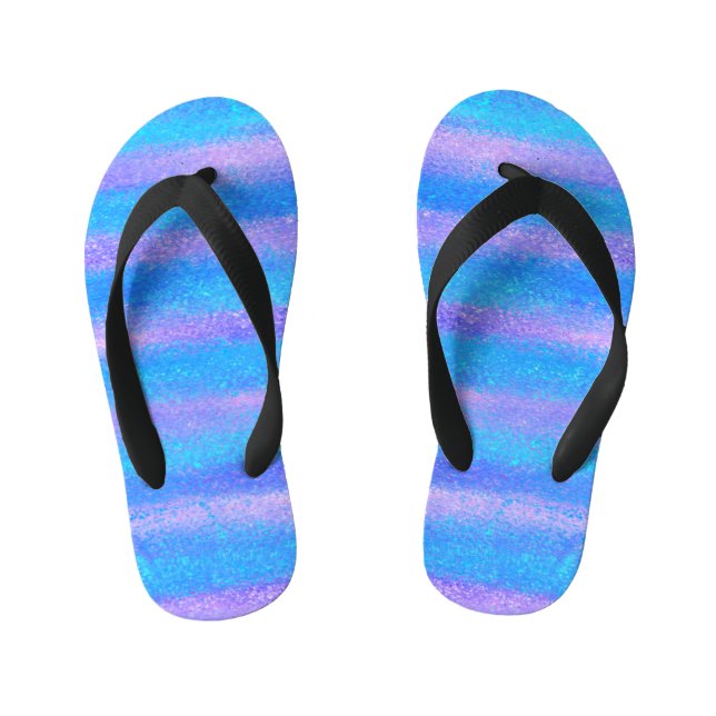 Shimmery Iridescent Stripes Turquoise Pink Kid's Flip Flops (Footbed)