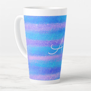 Shimmery Iridescent Stripes Turquoise Pink Latte Mug