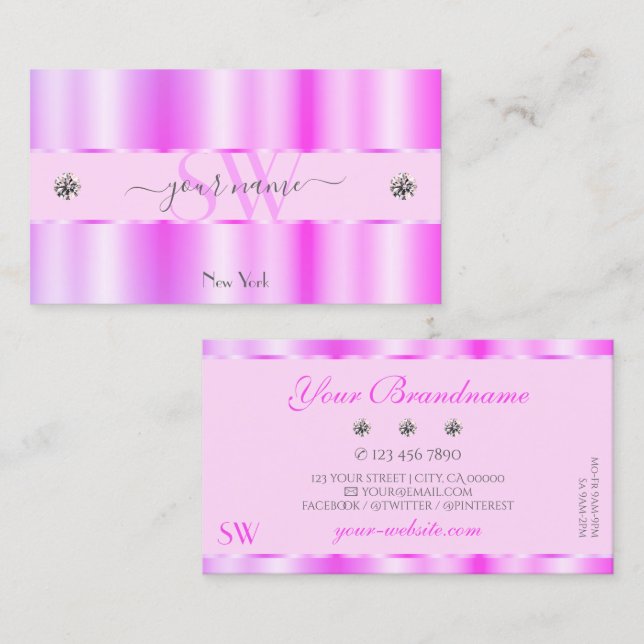 Shimmery Light Pink Sparkling Diamonds Initials Business Card (Front/Back)