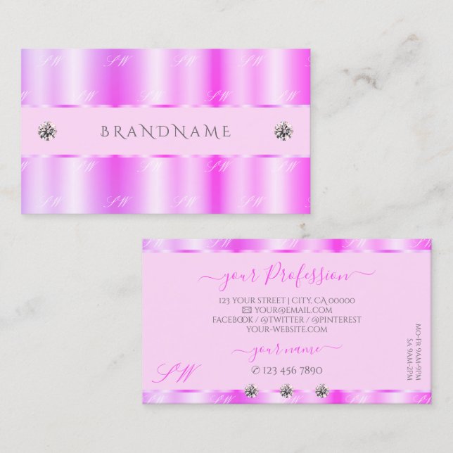 Shimmery Light Pink Sparkling Diamonds Monogram Business Card (Front/Back)