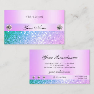 Shimmery Light Pink Teal Glitter Diamonds Pastel Business Card