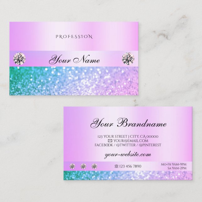 Shimmery Light Pink Teal Glitter Diamonds Pastel Business Card (Front/Back)