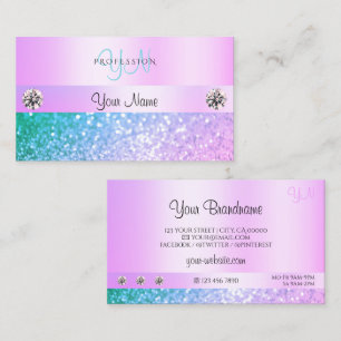 Shimmery Light Pink Teal Glitter Monogram Pastel Business Card