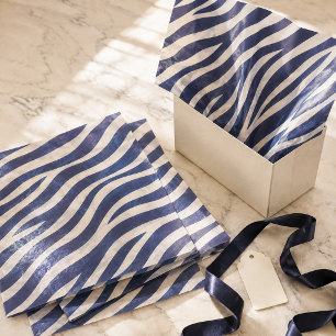 Shimmery Navy Blue & Cream Zebra Stripes Tissue Paper