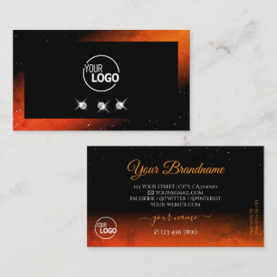 Shimmery Orange Black Sparkling Diamonds with Logo Business Card