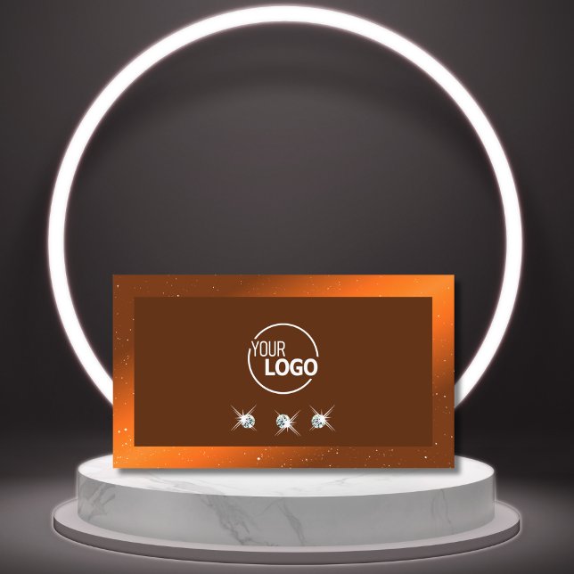 Shimmery Orange Brown Sparkling Diamonds with Logo Business Card (Creator Uploaded)