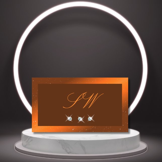 Shimmery Orange Brown Sparkling Jewels Monogram Business Card (Creator Uploaded)