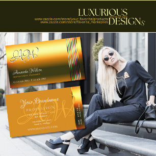 Shimmery Orange Colourful Decor Stripes Monogram  Business Card