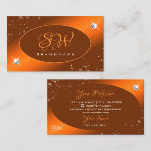 Shimmery Orange Cute Glitter Stars Jewels Monogram Business Card