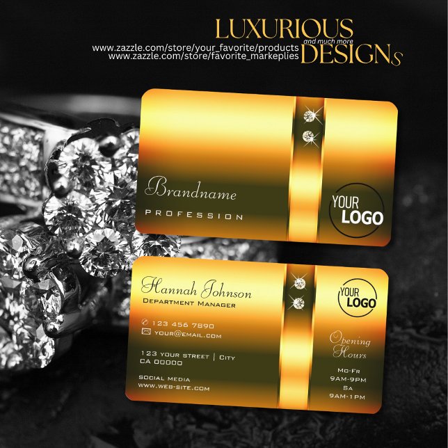 Shimmery Orange Gradient Ornate Diamonds and Logo Business Card (Creator Uploaded)
