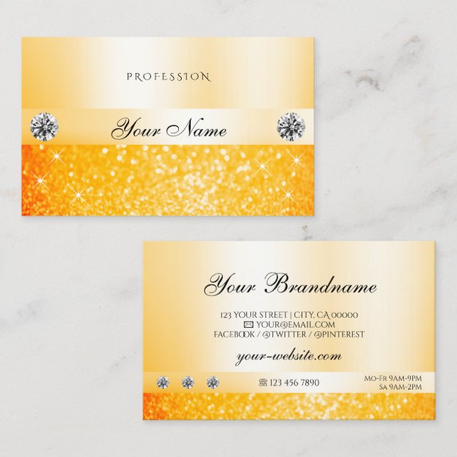 Shimmery Orange Sparkle Glitter Luxurious Diamonds Business Card (Front/Back)