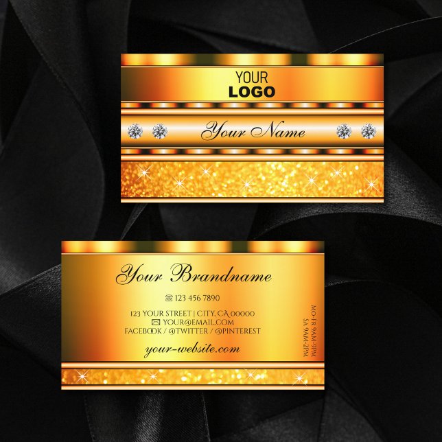 Shimmery Orange Sparkling Glitter Stars with Logo Business Card (Creator Uploaded)