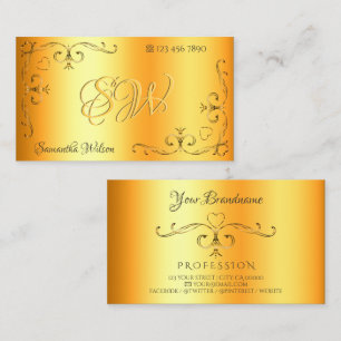 Shimmery Ornate Corners Initials Luminous Orange Business Card
