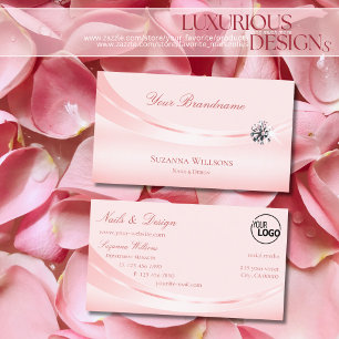 Shimmery Pastel Pink with Logo and Sparkly Diamond Business Card