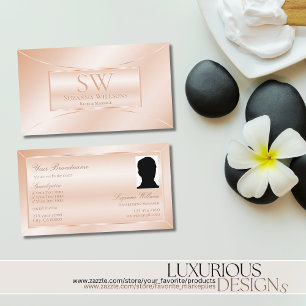 Shimmery Pastel Rose Coral with Monogram and Photo Business Card