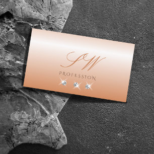 Shimmery Peach Ombre Sparkling Diamonds Monogram Business Card