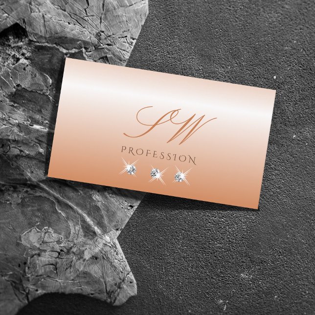Shimmery Peach Ombre Sparkling Diamonds Monogram Business Card (Creator Uploaded)