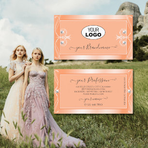 Shimmery Peach Sparkling Diamonds with Logo Ornate Business Card