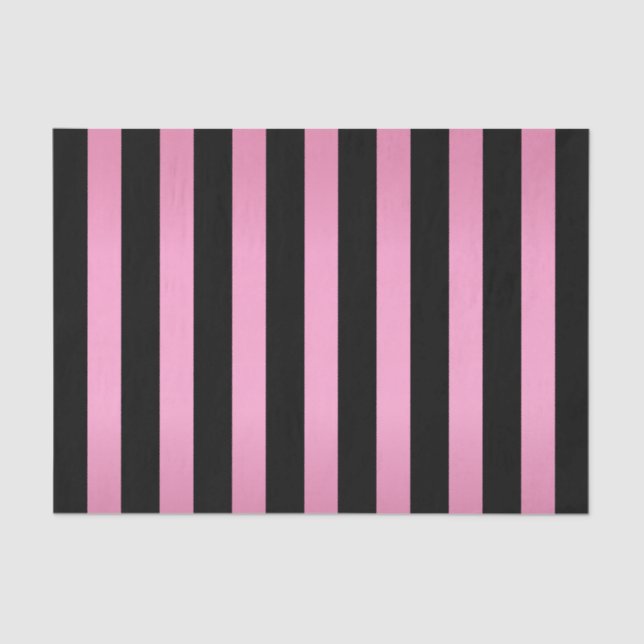 Shimmery Pink and Black Stripes Tissue Paper (Front)