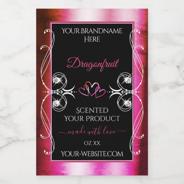 Shimmery Pink Black Product Labels Diamonds Hearts (Single Label)