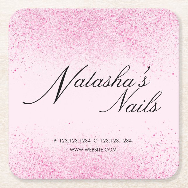 Shimmery Pink Glitter Dust Square Paper Coaster (Front)