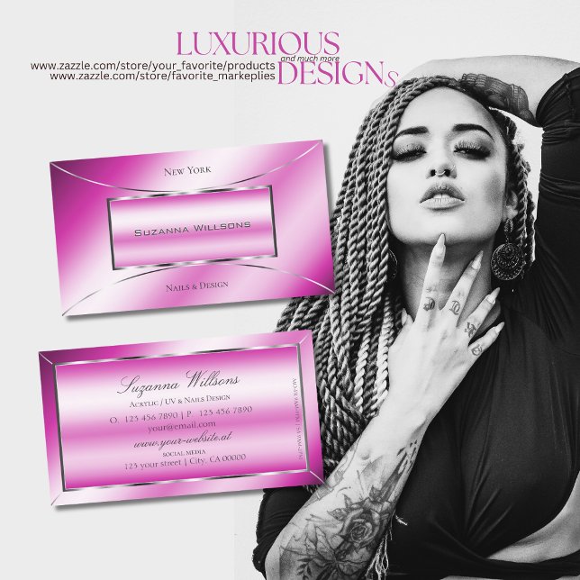 Shimmery Pink with Silver Decor Professional Chic Business Card (Creator Uploaded)