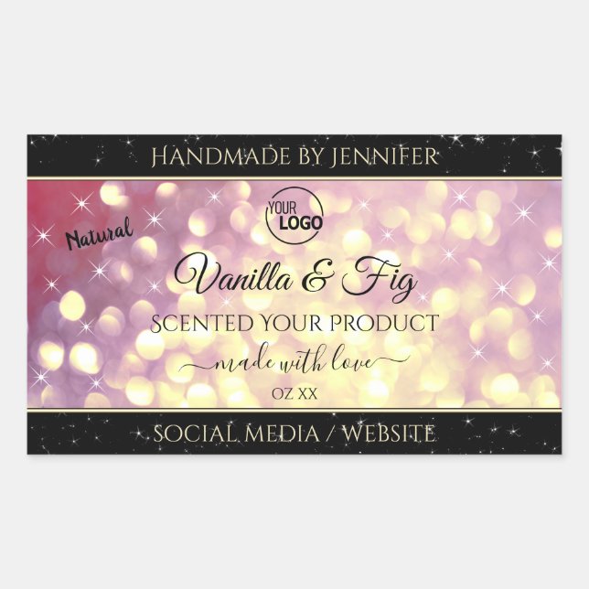 Shimmery Purple Gold Glitter Logo Product Labels (Front)