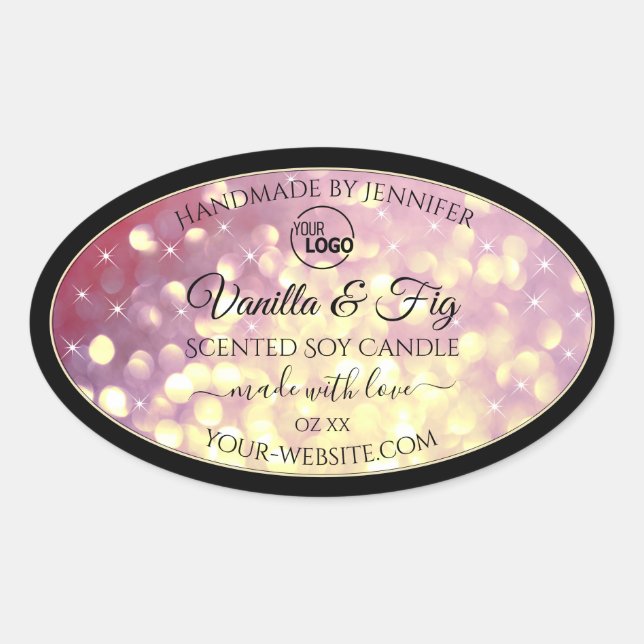 Shimmery Purple Gold Glitter Logo Product Labels (Front)