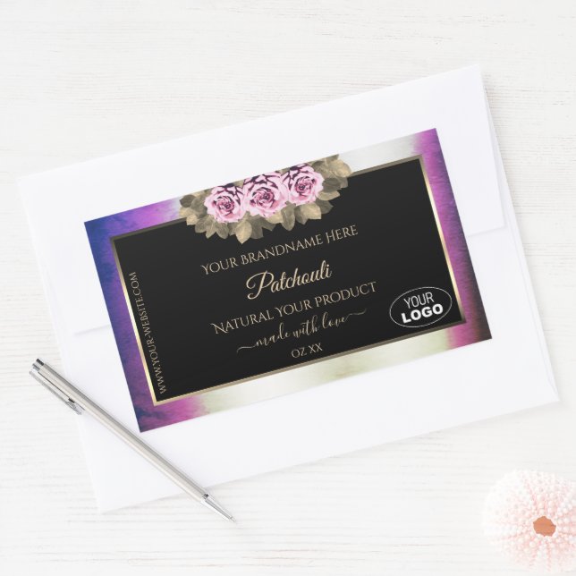 Shimmery Purple Marble Black Product Labels Logo (Envelope)