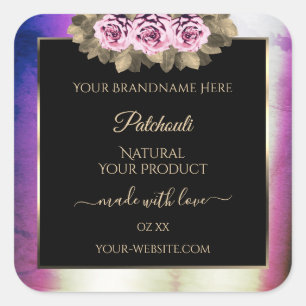 Shimmery Purple Marble Floral Black Product Labels