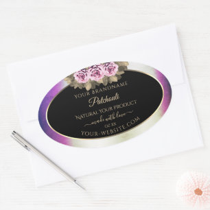 Shimmery Purple Marble Floral Black Product Labels