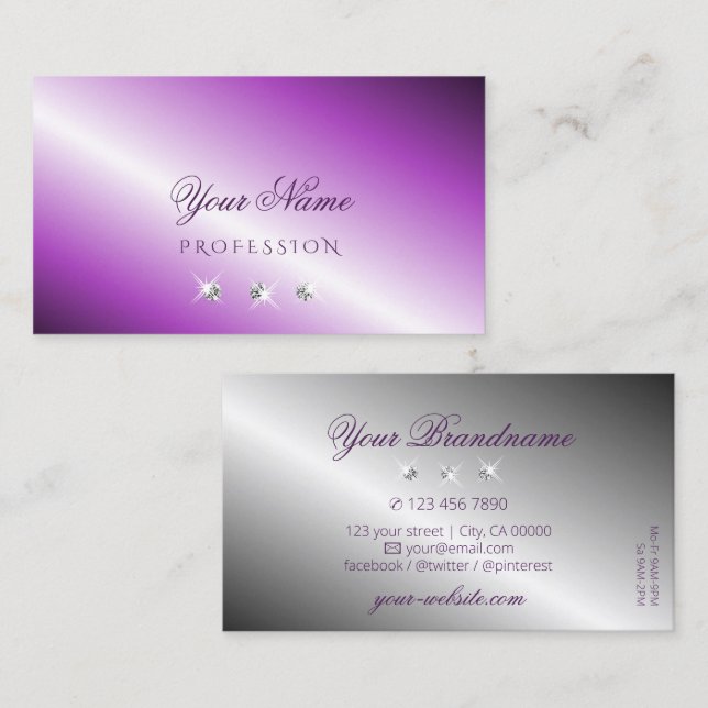Shimmery Purple Silver Sparkling Diamonds Stylish Business Card (Front/Back)