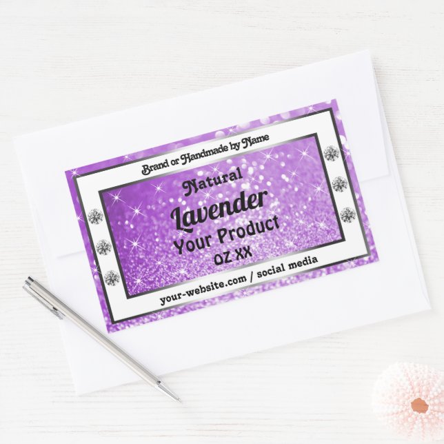 Shimmery Purple Sparkling Glitter Product Labels (Envelope)