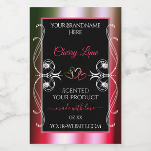 Shimmery Red and Green Product Labels Jewels Black