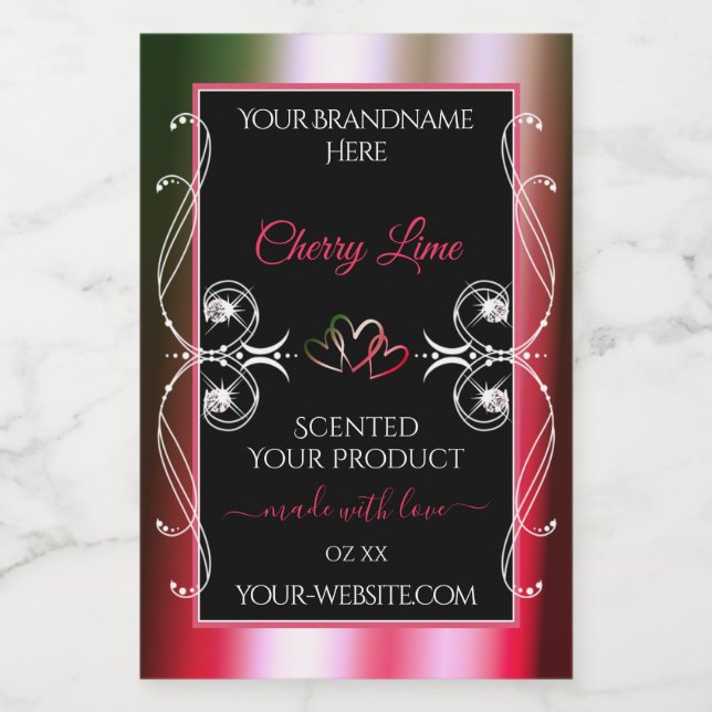 Shimmery Red and Green Product Labels Jewels Black (Single Label)