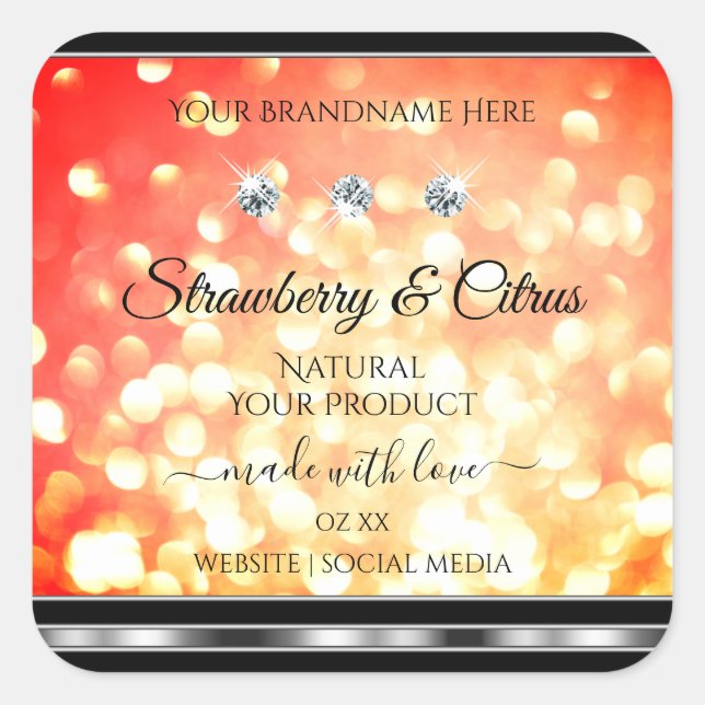 Shimmery Red Gold Glitter Product Labels Diamonds (Front)