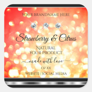 Shimmery Red Gold Glitter Product Labels Diamonds