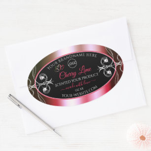 Shimmery Red Green Product Label Logo Jewels Black