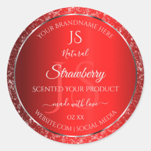 Shimmery Red with Glitter Initials Product Labels