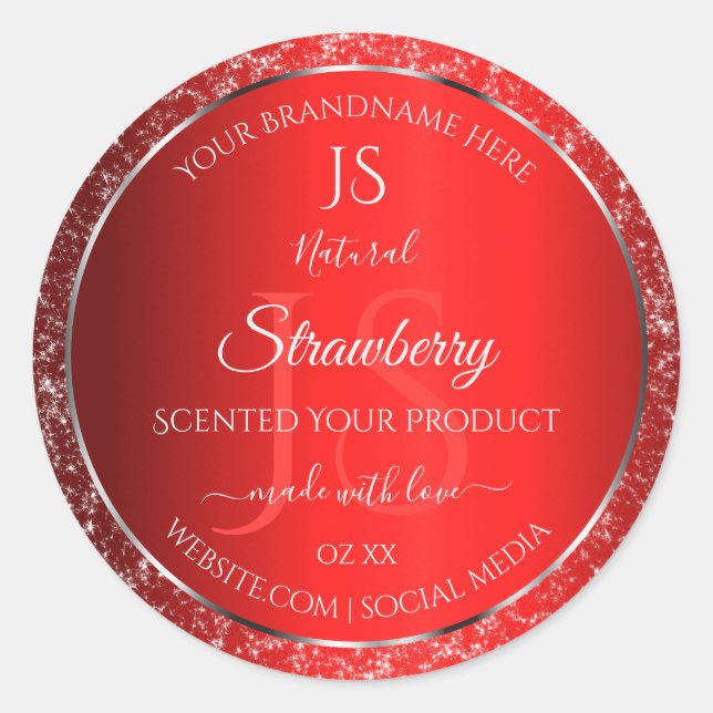 Shimmery Red with Glitter Initials Product Labels (Front)